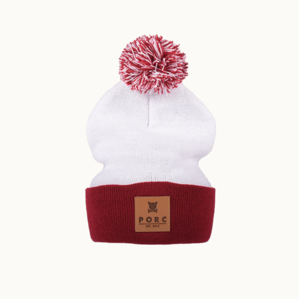 "Logo" Burgundy/White Pom Beanie