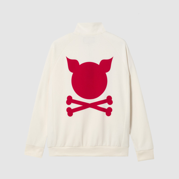 "Crooked" Off White/Red Track Top