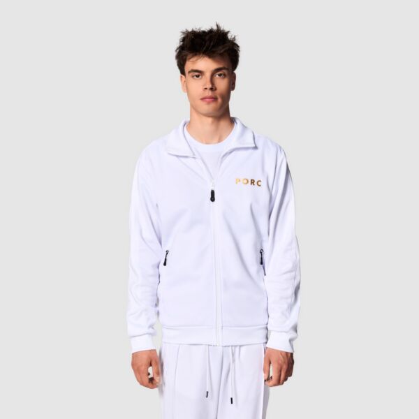 Bluza sport alba din bumbac cu logo gold pe spate, model Prime, vedere din spate