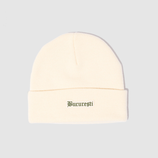 "`24 Bucuresti" Off White Beanie