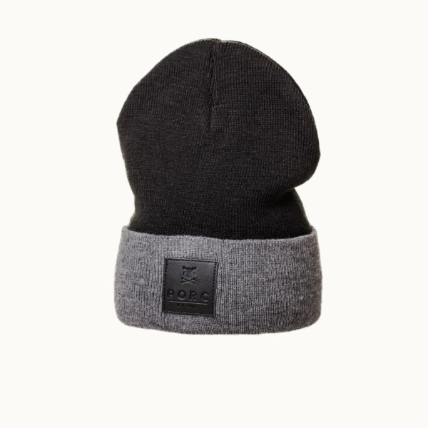 "Logo" Leather Black/Grey Beanie