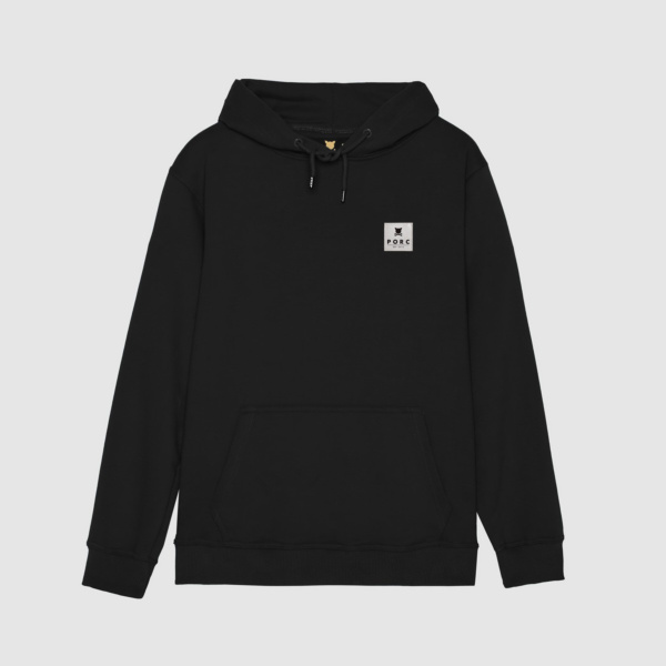 "Reflective Label" Black Hooded Sweat