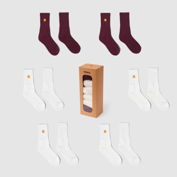 "Essential Logo" White/Burgundy Weekly Pack Socks