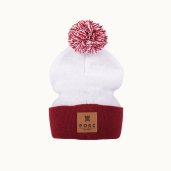 "Logo" Burgundy/White Pom Beanie