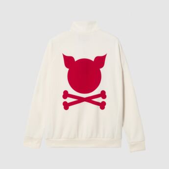 "Crooked" Off White/Red Track Top