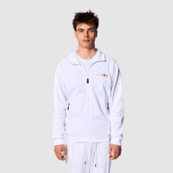 Bluza sport alba din bumbac cu logo gold pe spate, model Prime, vedere din spate