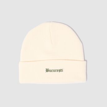 "`24 Bucuresti" Off White Beanie