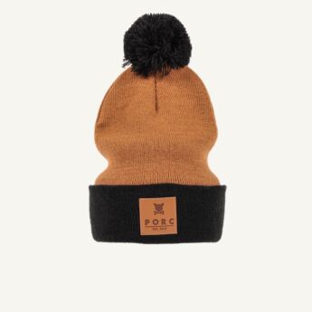 "Logo" Black/Brown Pom Beanie