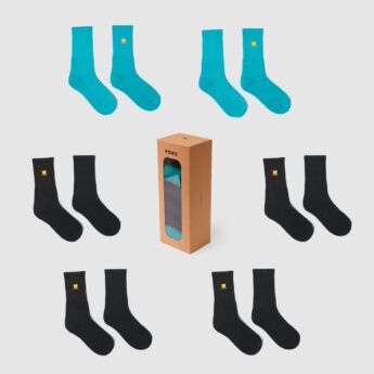"Essential Logo" Black/Aqua Weekly Pack Socks