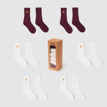 "Essential Logo" White/Burgundy Weekly Pack Socks