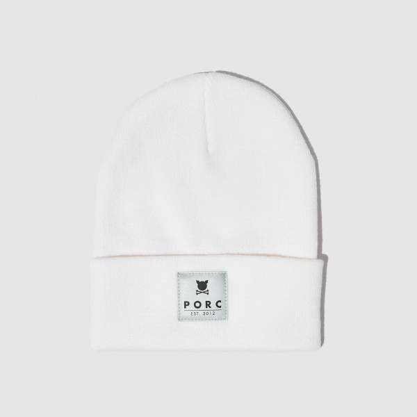 "Reflective Label" White Beanie
