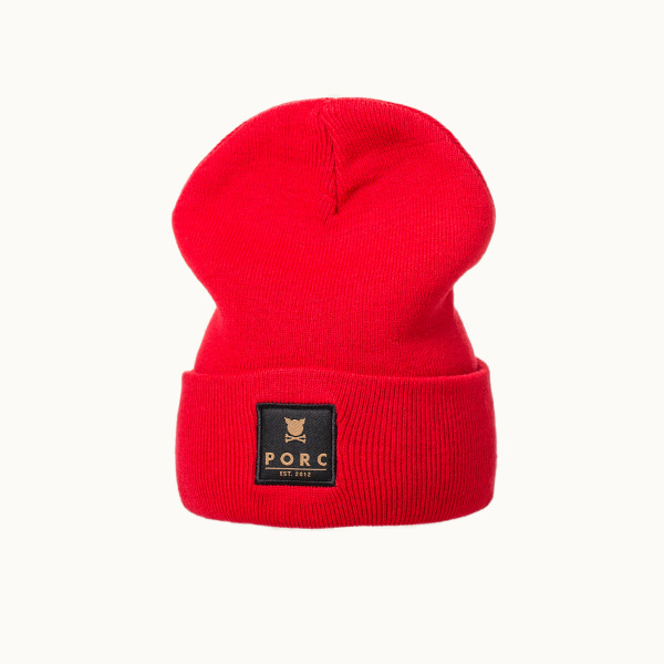 "Logo" Woven Red Beanie
