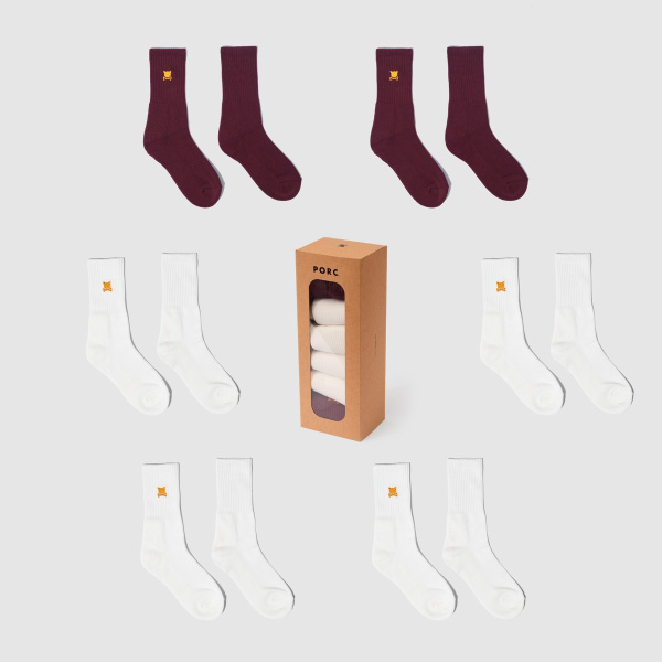"Essential Logo" White/Burgundy Weekly Pack Socks