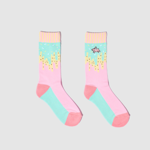 "Flying Pig" Mint/Pink Socks