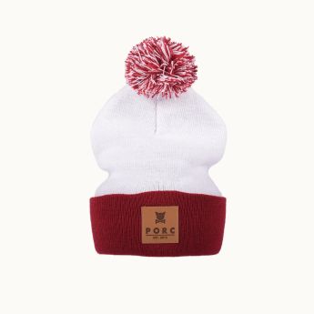 "Logo" Burgundy/White Pom Beanie