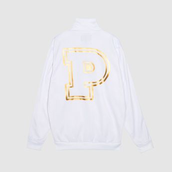 Bluza sport alba din bumbac cu logo gold pe spate, model Prime, vedere din spate
