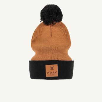 "Logo" Black/Brown Pom Beanie